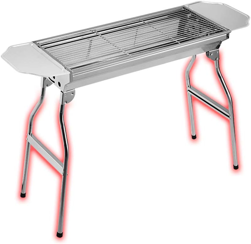 Portable Stainless Steel Charcoal BBQ Grill with Folding Shelves, Double-Layer Cooking Grates and Complete Outdoor Barbecue Tool Set