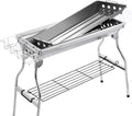 Portable Stainless Steel Charcoal BBQ Grill with Folding Shelves, Double-Layer Cooking Grates and Complete Outdoor Barbecue Tool Set
