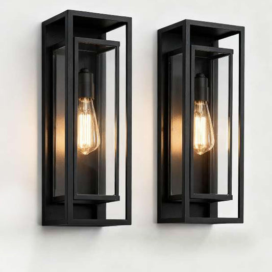 2-Pack Modern Outdoor Wall Light Fixtures, Waterproof Matte Black Porch Lanterns with Glass Shades for Front Door, Patio & Entryway