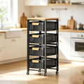 Rolling Pantry Storage Organizer Cart with Wood Top and Mesh Drawers, Mobile Kitchen Trolley for Food, Household Essentials and Space-Saving Storage