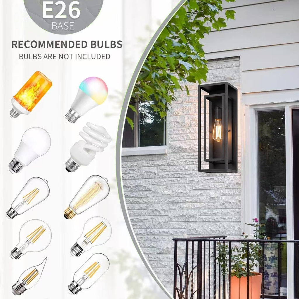 2-Pack Modern Outdoor Wall Light Fixtures, Waterproof Matte Black Porch Lanterns with Glass Shades for Front Door, Patio & Entryway