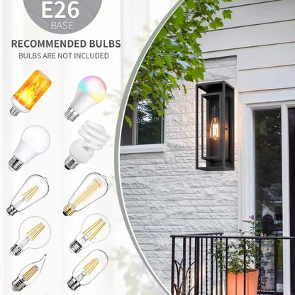 2-Pack Modern Outdoor Wall Light Fixtures, Waterproof Matte Black Porch Lanterns with Glass Shades for Front Door, Patio & Entryway
