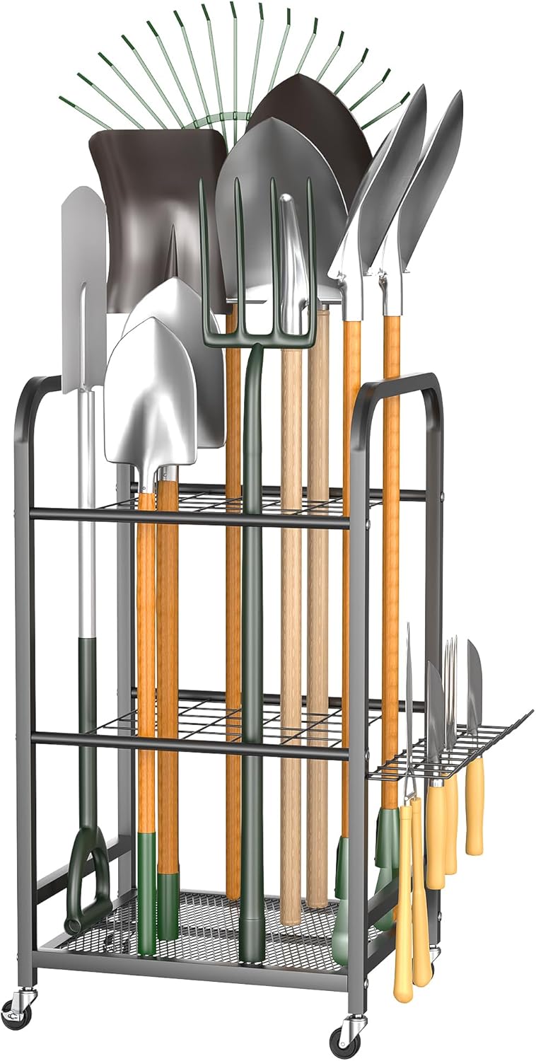 Heavy-Duty Sports Equipment Organizer Rack with Ball Storage Bin, Hooks & Multi-Purpose Garage Storage System