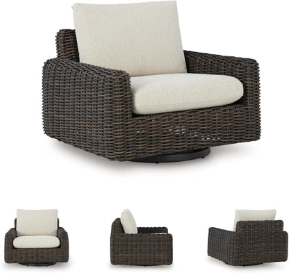 Outdoor Resin Wicker Swivel Glider Lounge Chair with Weather-Resistant Cushions, 360° Rotating Patio Accent Chair for Porch, Deck, Backyard & Garden