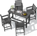 5-Piece Outdoor Adirondack Bar Set with Bar Height Table, Patio Bar Chairs and Umbrella Hole for Poolside, Backyard, Garden & Outdoor Entertaining