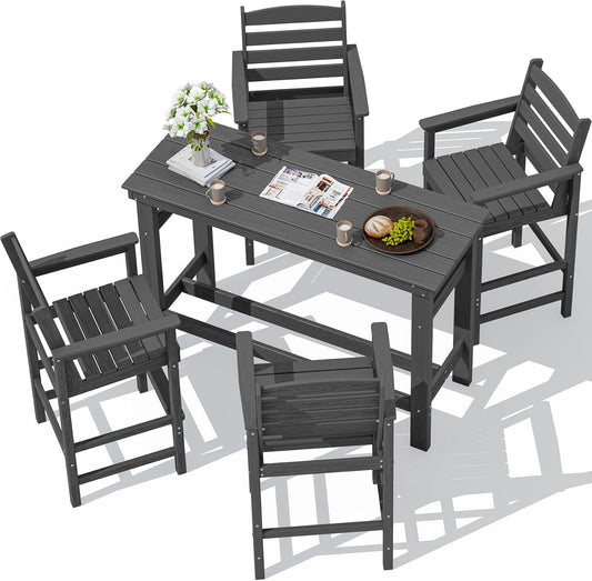 5-Piece Outdoor Adirondack Bar Set with Bar Height Table, Patio Bar Chairs and Umbrella Hole for Poolside, Backyard, Garden & Outdoor Entertaining