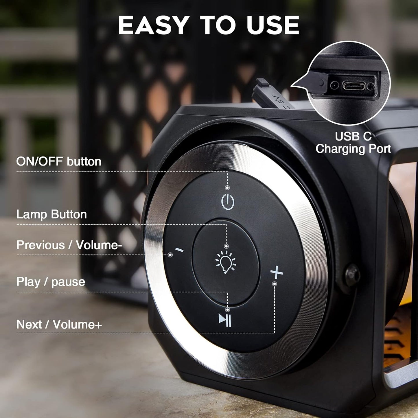 Outdoor Bluetooth Speaker Lantern with Flame Effect, Waterproof Wireless Patio Speaker, 10W Stereo Sound for Garden, Porch, Camping & Parties