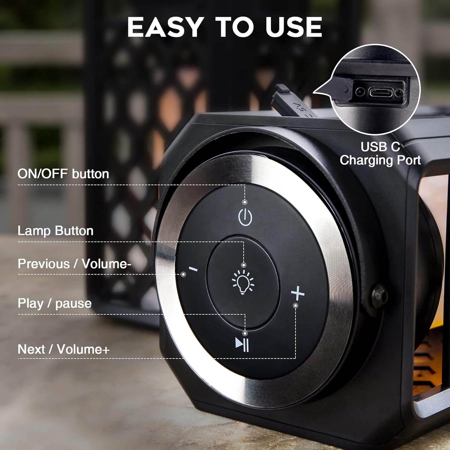 Outdoor Bluetooth Speaker Lantern with Flame Effect, Waterproof Wireless Patio Speaker, 10W Stereo Sound for Garden, Porch, Camping & Parties
