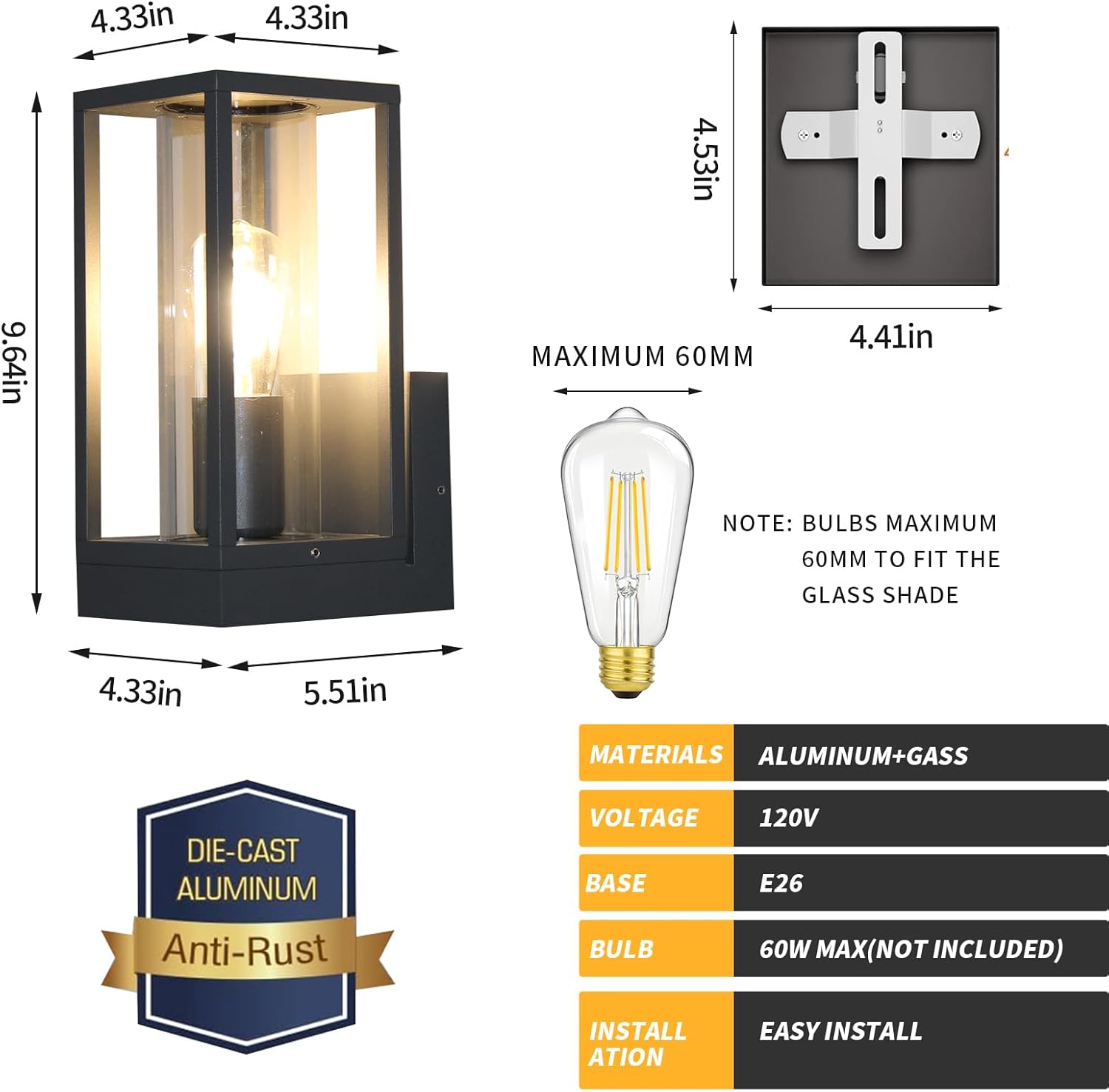 Modern Outdoor Wall Light  Waterproof Aluminum Porch Lantern for Front Door, Patio & Garage Stylish Exterior Lighting Fixture
