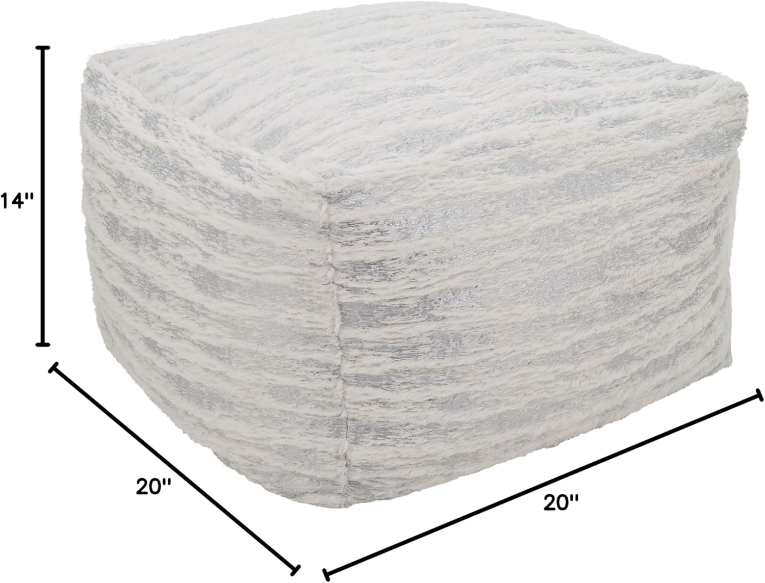 Luxury Faux Fur Pouf Ottoman, Silver Foil Accent Decorative Floor Seat for Living Room, Bedroom & Modern Home Décor