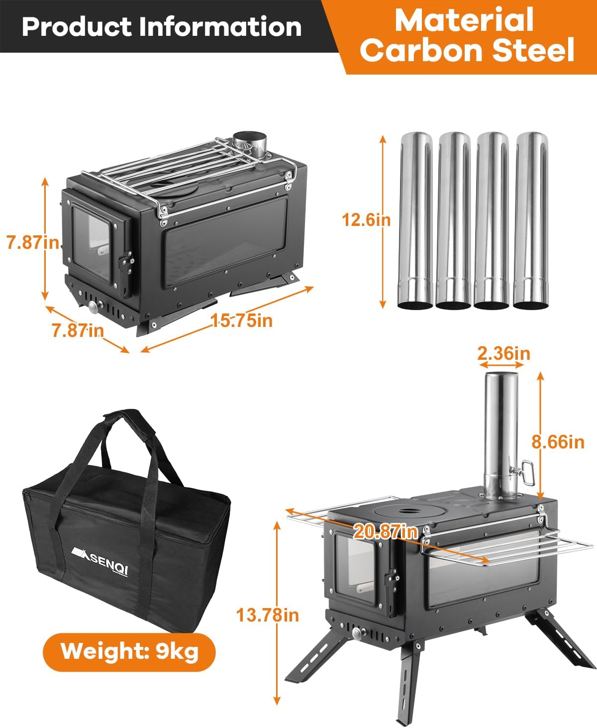 Portable Wood Burning Camping Tent Stove for Hot Tents, Hunting, Ice Fishing & Outdoor Cooking
