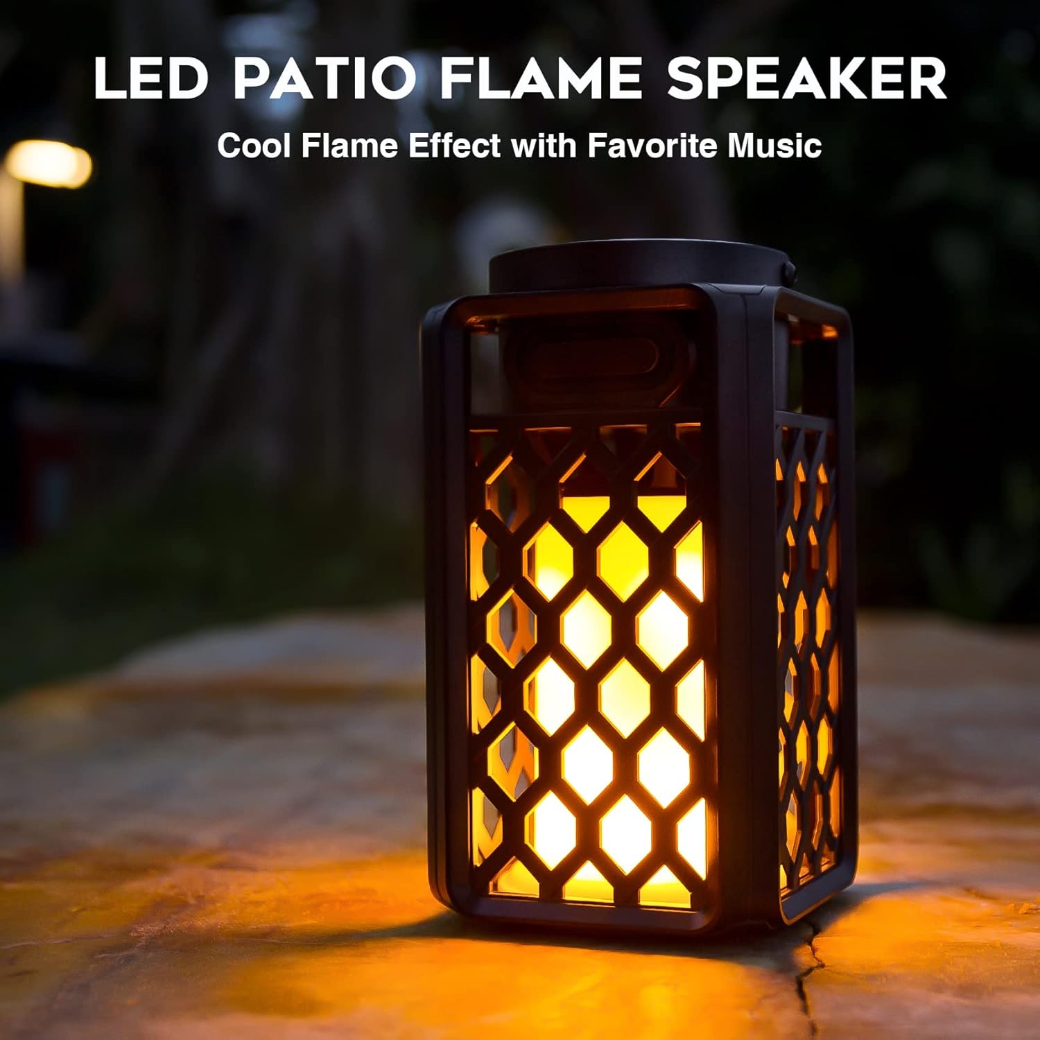 Outdoor Bluetooth Speaker Lantern with Flame Effect, Waterproof Wireless Patio Speaker, 10W Stereo Sound for Garden, Porch, Camping & Parties