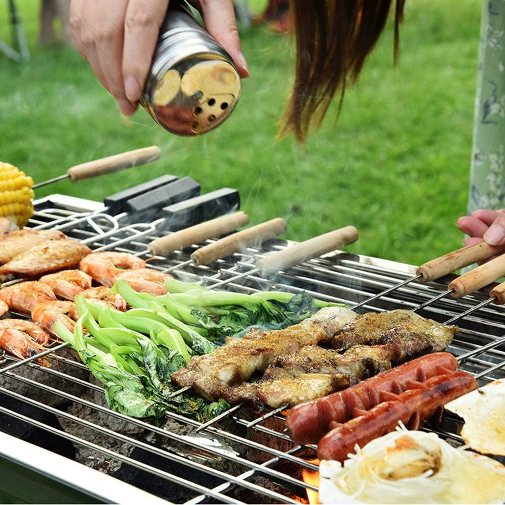 Portable Stainless Steel Charcoal BBQ Grill with Folding Shelves, Double-Layer Cooking Grates and Complete Outdoor Barbecue Tool Set