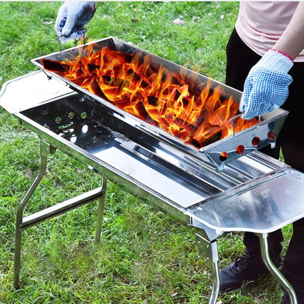 Portable Stainless Steel Charcoal BBQ Grill with Folding Shelves, Double-Layer Cooking Grates and Complete Outdoor Barbecue Tool Set