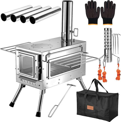 Portable Wood Burning Camping Tent Stove for Hot Tents, Hunting, Ice Fishing & Outdoor Cooking