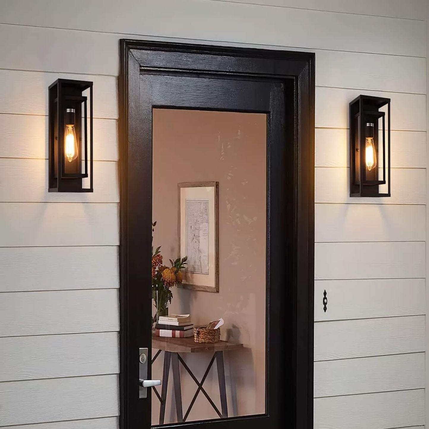 2-Pack Modern Outdoor Wall Light Fixtures, Waterproof Matte Black Porch Lanterns with Glass Shades for Front Door, Patio & Entryway