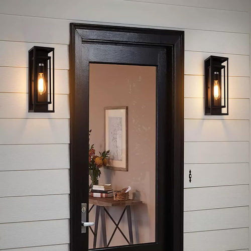 2-Pack Modern Outdoor Wall Light Fixtures, Waterproof Matte Black Porch Lanterns with Glass Shades for Front Door, Patio & Entryway