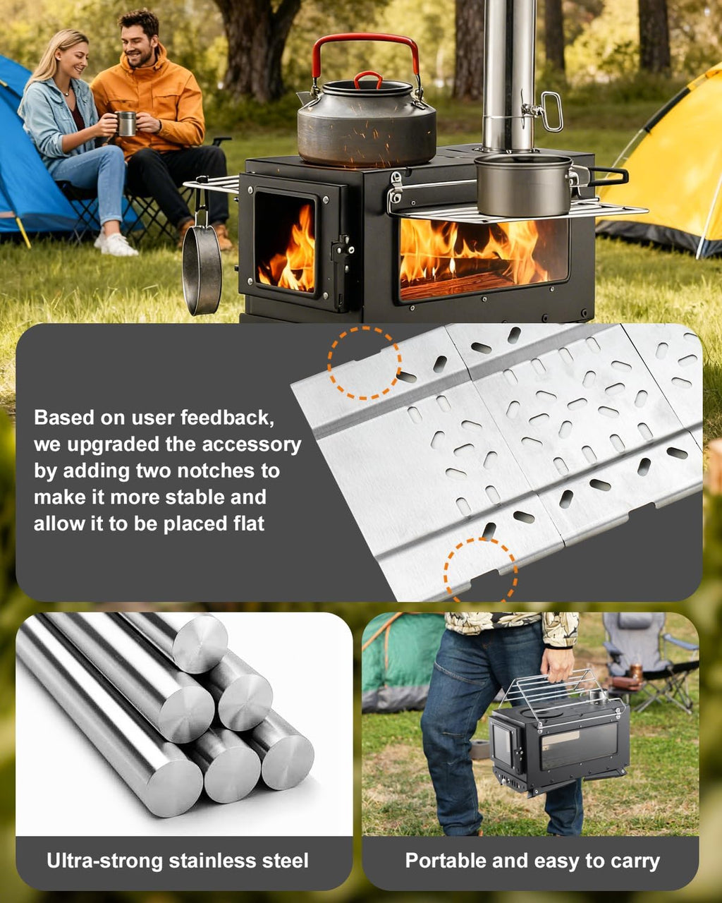 Portable Wood Burning Camping Tent Stove for Hot Tents, Hunting, Ice Fishing & Outdoor Cooking