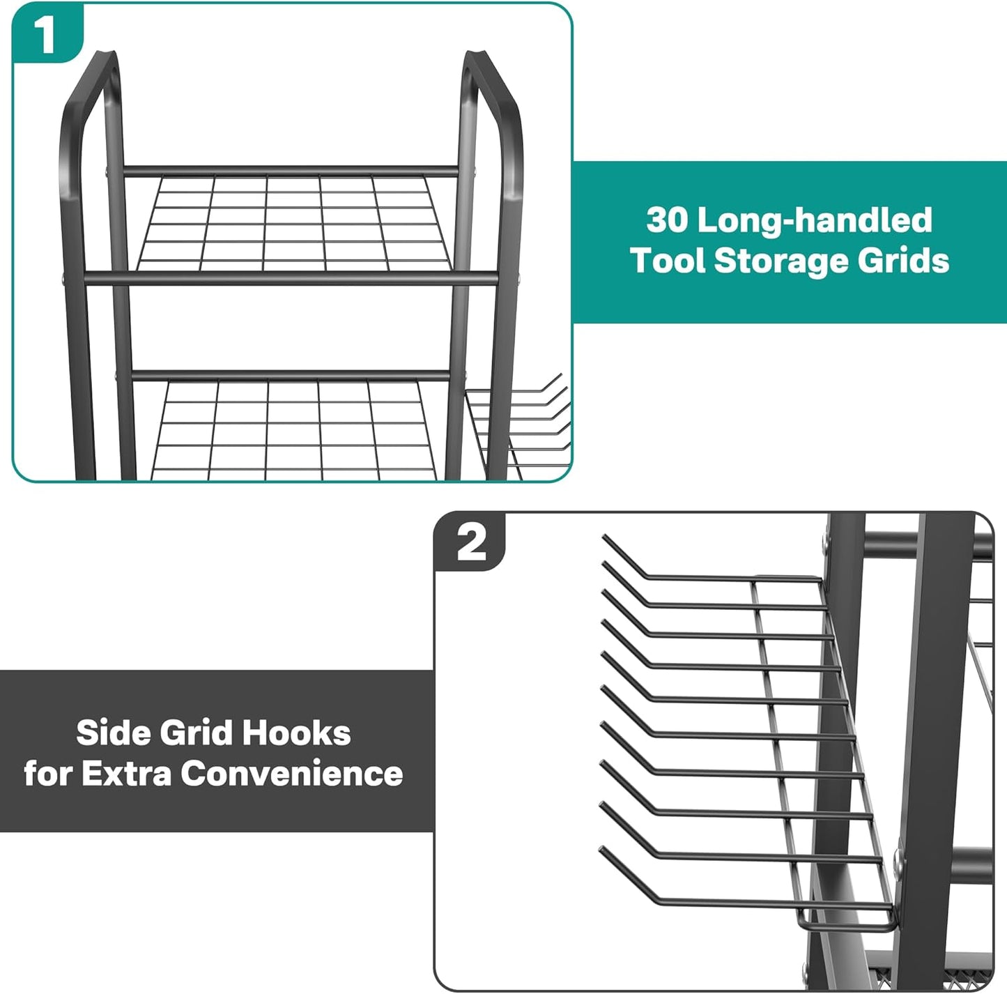 Heavy-Duty Sports Equipment Organizer Rack with Ball Storage Bin, Hooks & Multi-Purpose Garage Storage System