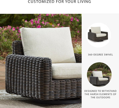 Outdoor Resin Wicker Swivel Glider Lounge Chair with Weather-Resistant Cushions, 360° Rotating Patio Accent Chair for Porch, Deck, Backyard & Garden