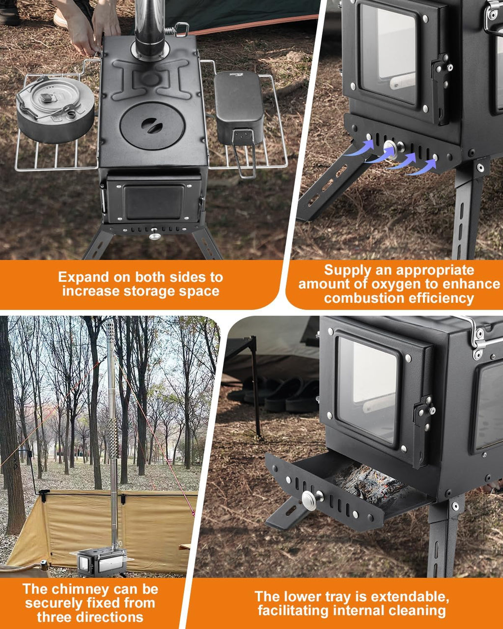Portable Wood Burning Camping Tent Stove for Hot Tents, Hunting, Ice Fishing & Outdoor Cooking