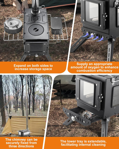 Portable Wood Burning Camping Tent Stove for Hot Tents, Hunting, Ice Fishing & Outdoor Cooking