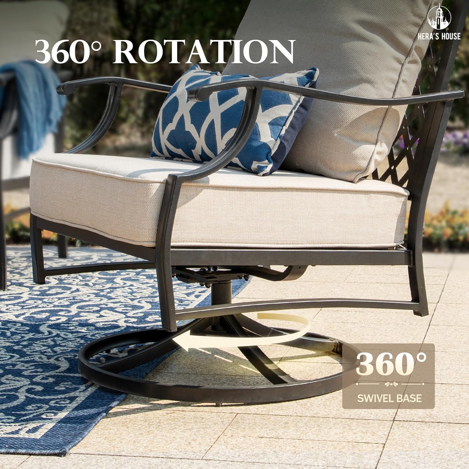 5-Piece Outdoor Patio Conversation Set with Swivel Chairs, Ottomans and 3-Seat Sofa, Cushioned 7-Seat Furniture Collection for Backyard, Garden and Patio