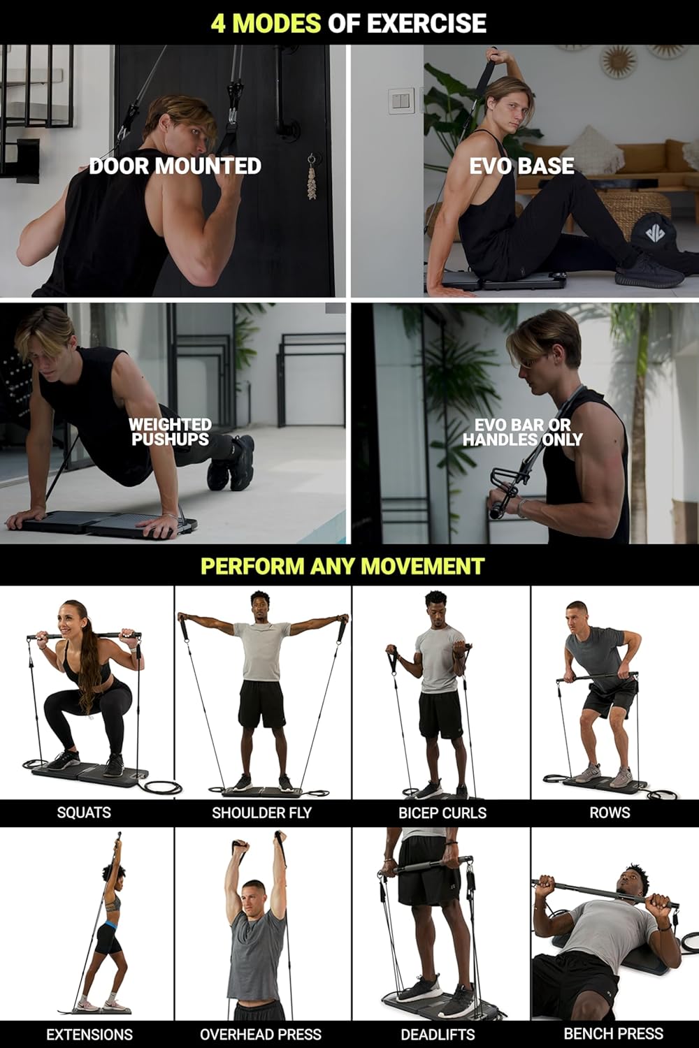 Portable Home Gym Strength Training System with Resistance Bands, Exercise Bar & Handles for Full Body Workouts at Home or Travel