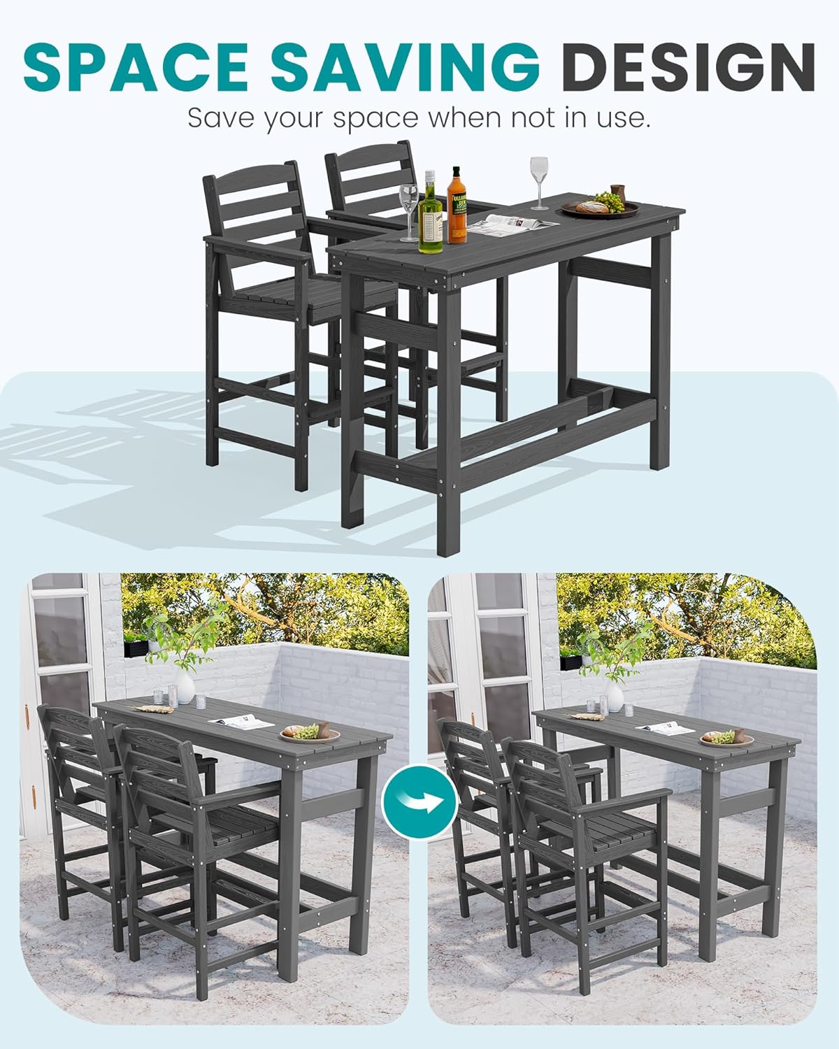 5-Piece Outdoor Adirondack Bar Set with Bar Height Table, Patio Bar Chairs and Umbrella Hole for Poolside, Backyard, Garden & Outdoor Entertaining