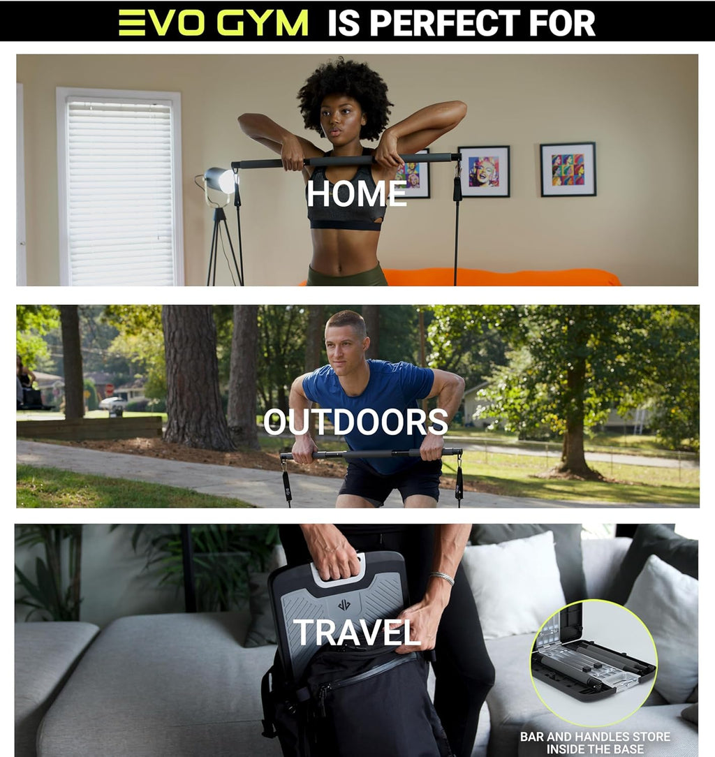 Portable Home Gym Strength Training System with Resistance Bands, Exercise Bar & Handles for Full Body Workouts at Home or Travel
