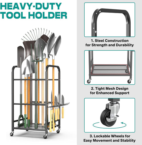 Heavy-Duty Sports Equipment Organizer Rack with Ball Storage Bin, Hooks & Multi-Purpose Garage Storage System