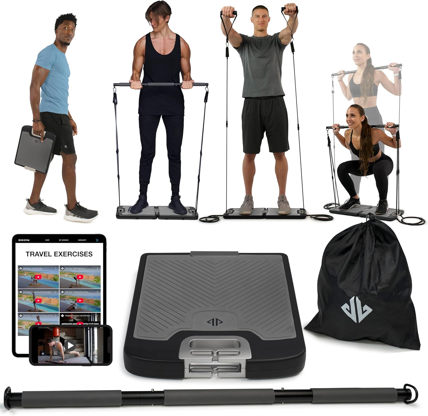Portable Home Gym Strength Training System with Resistance Bands, Exercise Bar & Handles for Full Body Workouts at Home or Travel