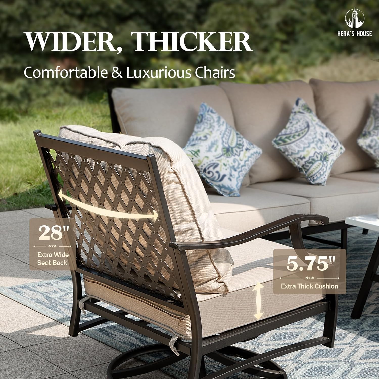 5-Piece Outdoor Patio Conversation Set with Swivel Chairs, Ottomans and 3-Seat Sofa, Cushioned 7-Seat Furniture Collection for Backyard, Garden and Patio
