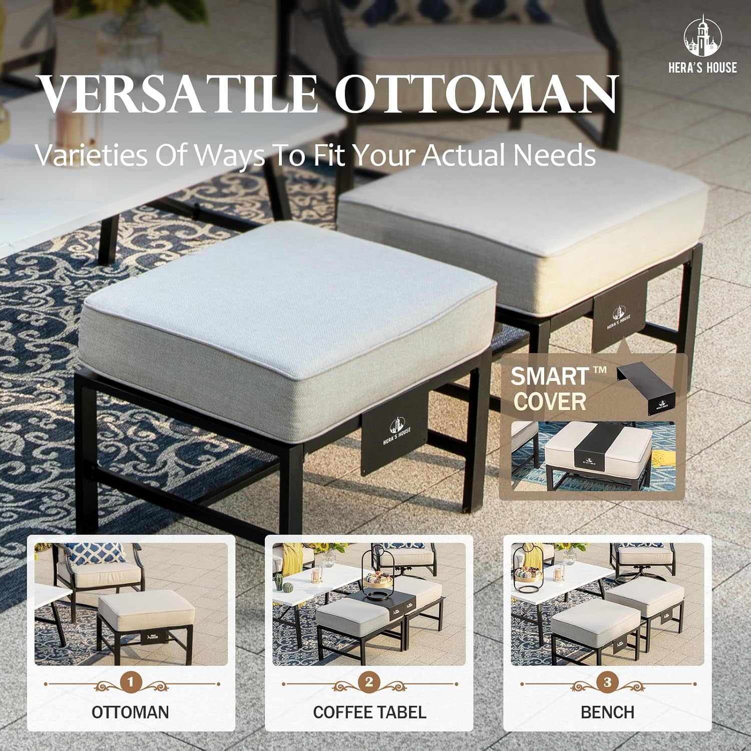 5-Piece Outdoor Patio Conversation Set with Swivel Chairs, Ottomans and 3-Seat Sofa, Cushioned 7-Seat Furniture Collection for Backyard, Garden and Patio