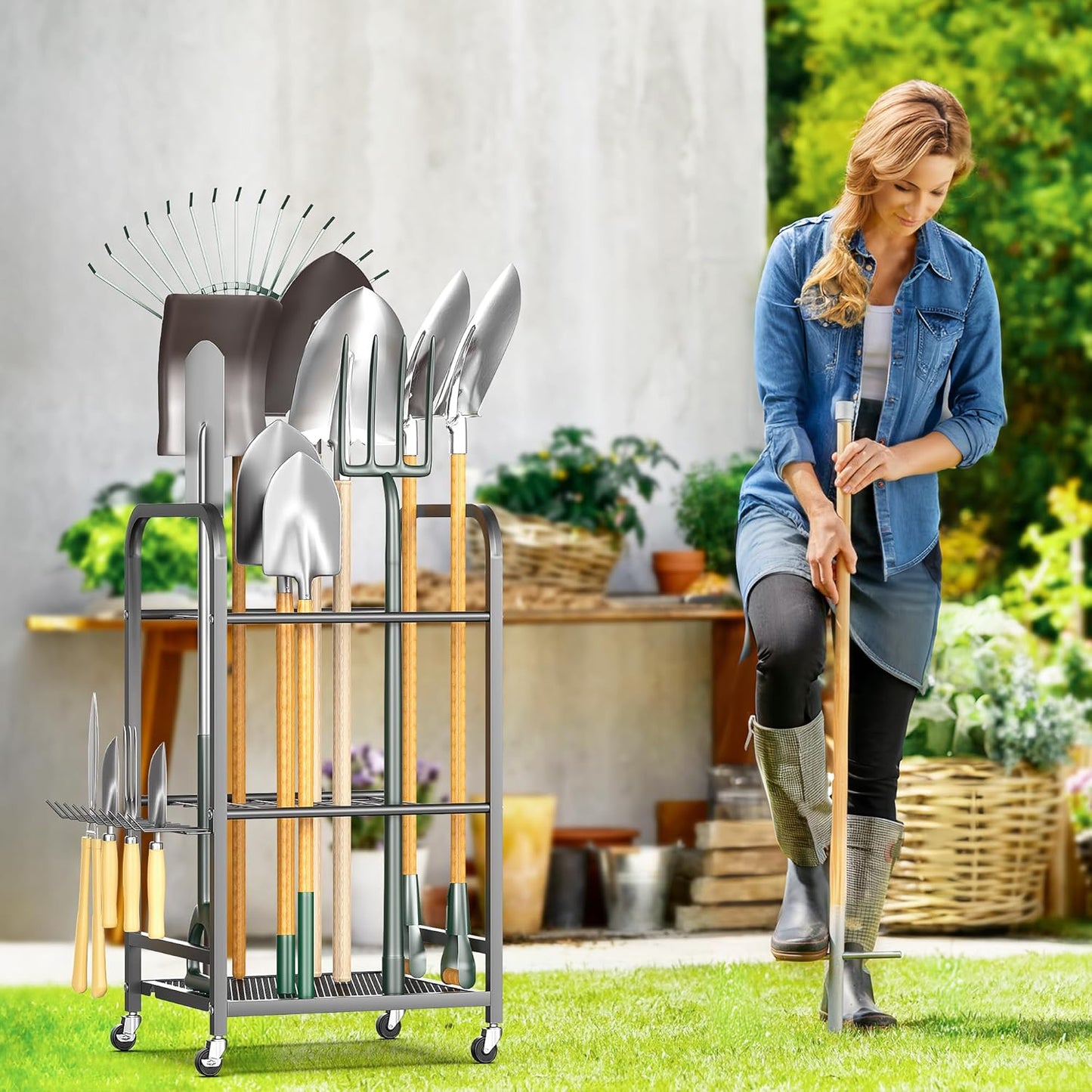 Heavy-Duty Sports Equipment Organizer Rack with Ball Storage Bin, Hooks & Multi-Purpose Garage Storage System