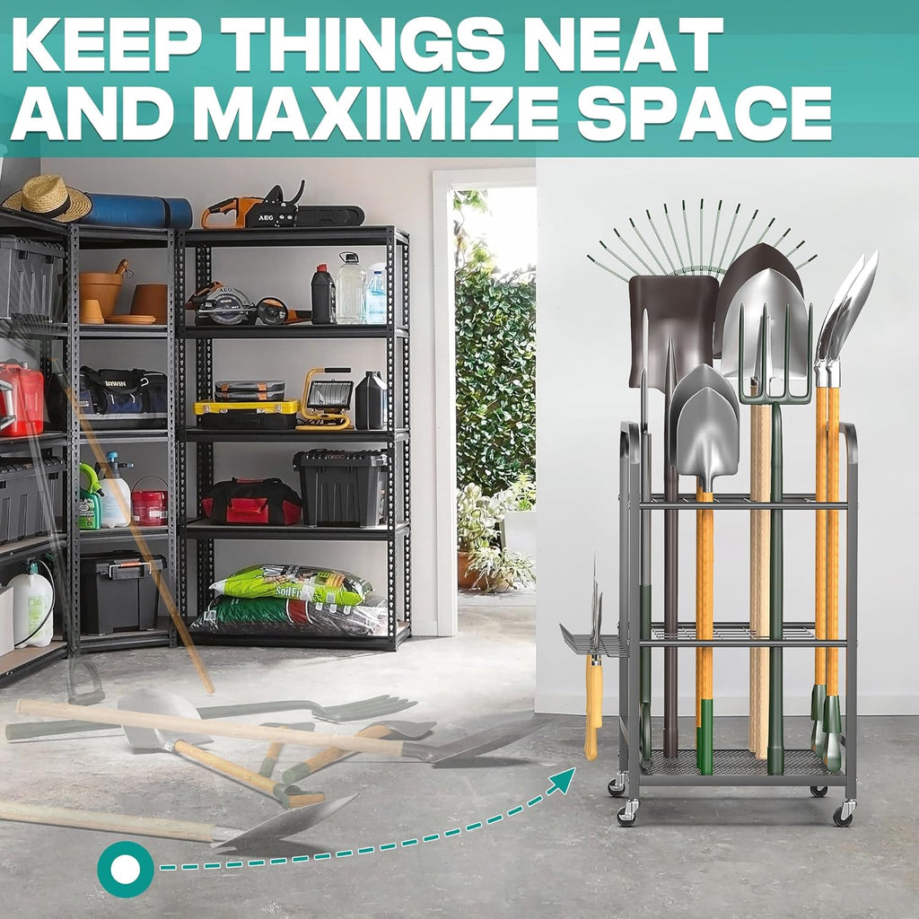 Heavy-Duty Sports Equipment Organizer Rack with Ball Storage Bin, Hooks & Multi-Purpose Garage Storage System