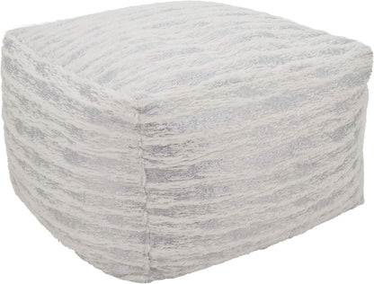Luxury Faux Fur Pouf Ottoman, Silver Foil Accent Decorative Floor Seat for Living Room, Bedroom & Modern Home Décor