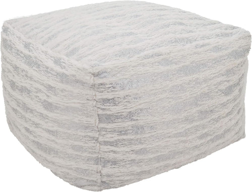 Luxury Faux Fur Pouf Ottoman, Silver Foil Accent Decorative Floor Seat for Living Room, Bedroom & Modern Home Décor