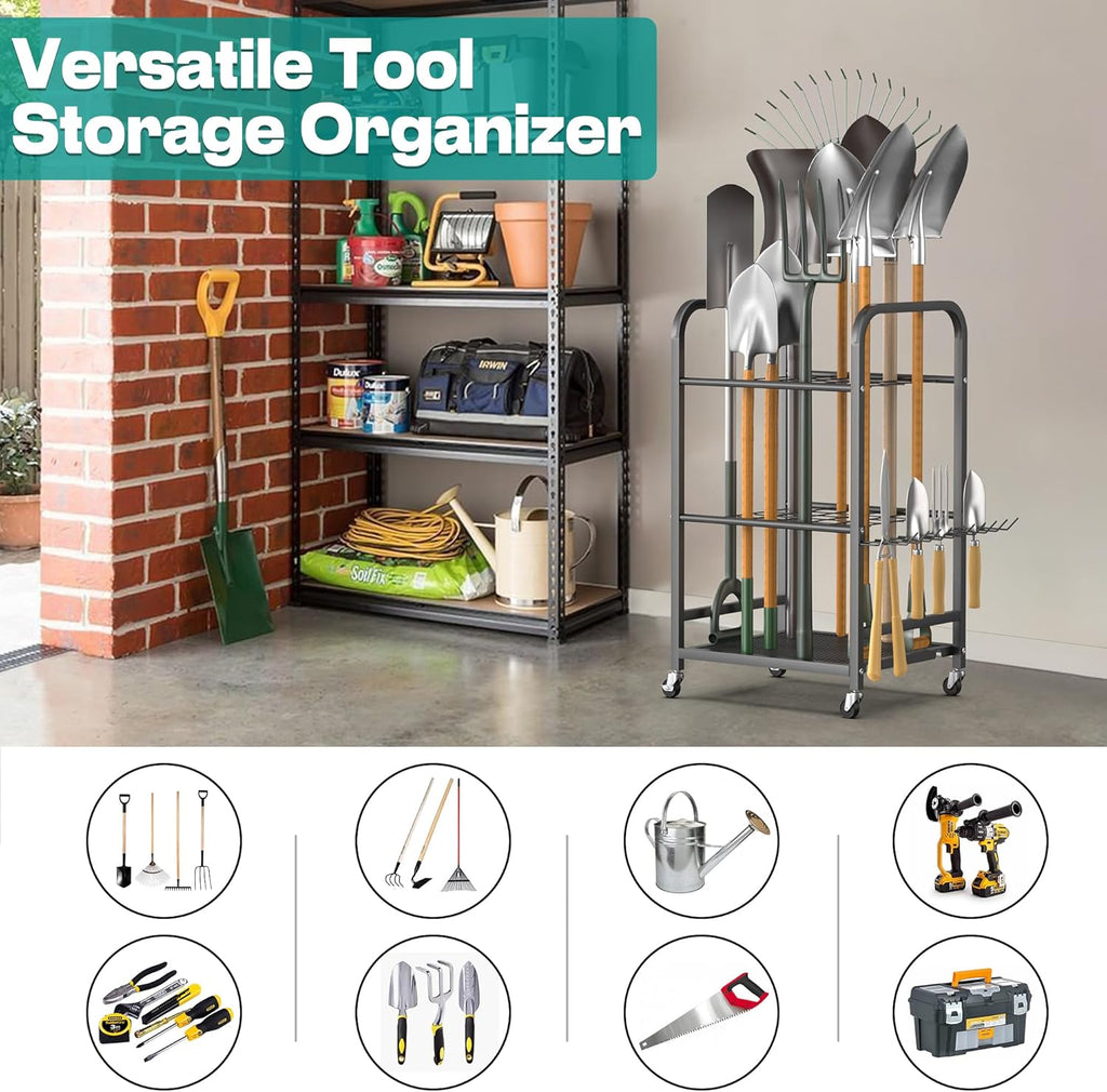 Heavy-Duty Sports Equipment Organizer Rack with Ball Storage Bin, Hooks & Multi-Purpose Garage Storage System