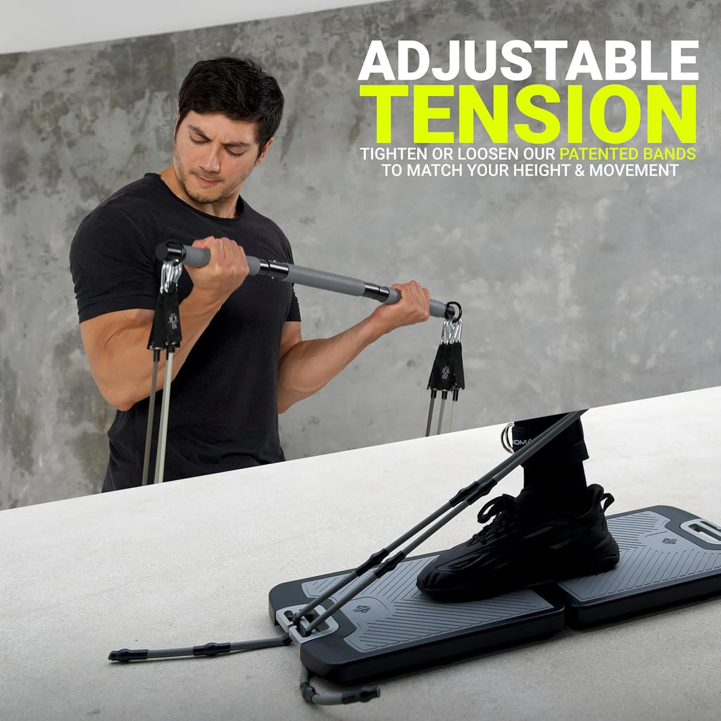 Portable Home Gym Strength Training System with Resistance Bands, Exercise Bar & Handles for Full Body Workouts at Home or Travel