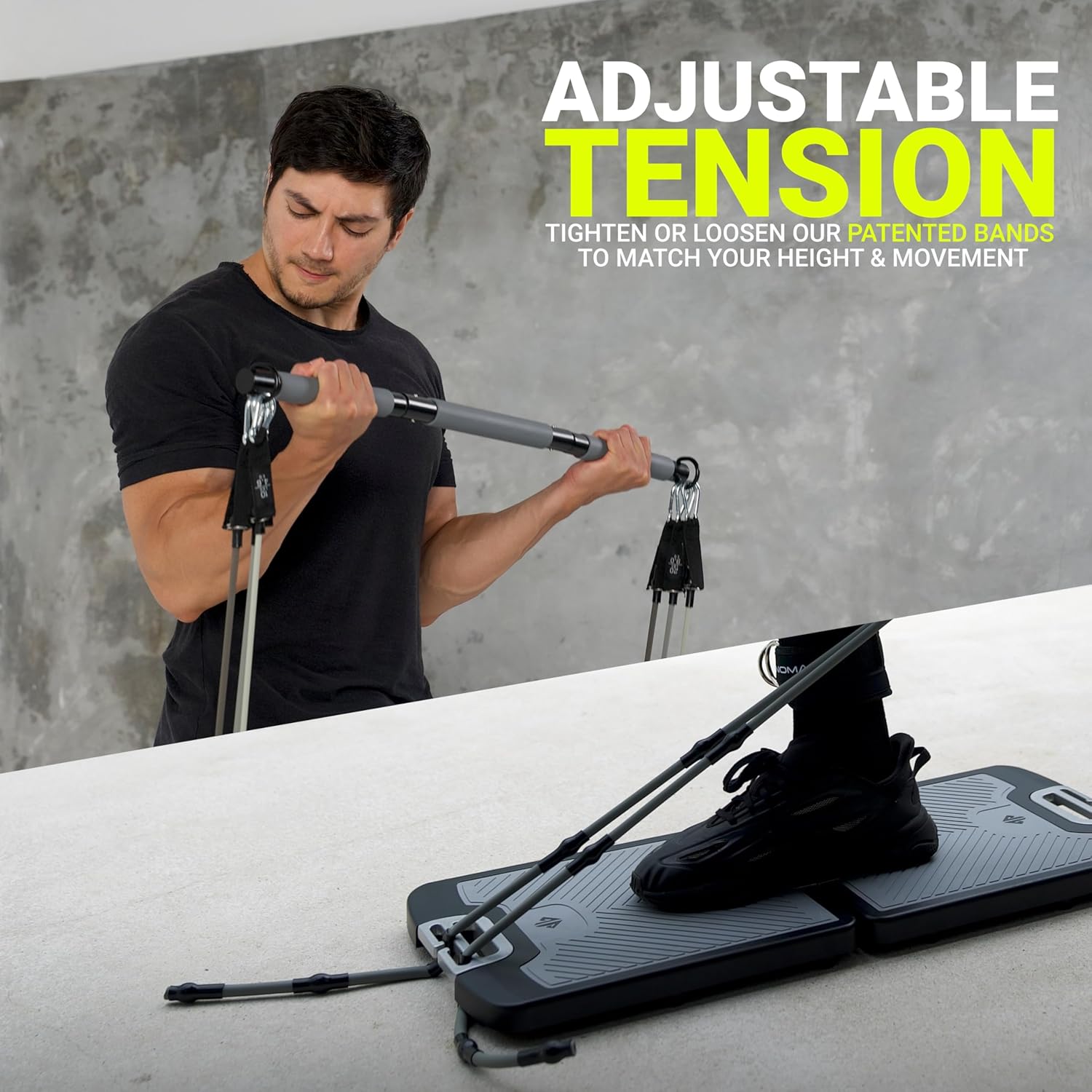 Portable Home Gym Strength Training System with Resistance Bands, Exercise Bar & Handles for Full Body Workouts at Home or Travel