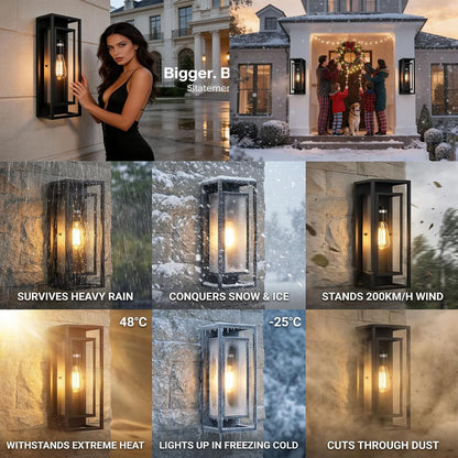 2-Pack Modern Outdoor Wall Light Fixtures, Waterproof Matte Black Porch Lanterns with Glass Shades for Front Door, Patio & Entryway