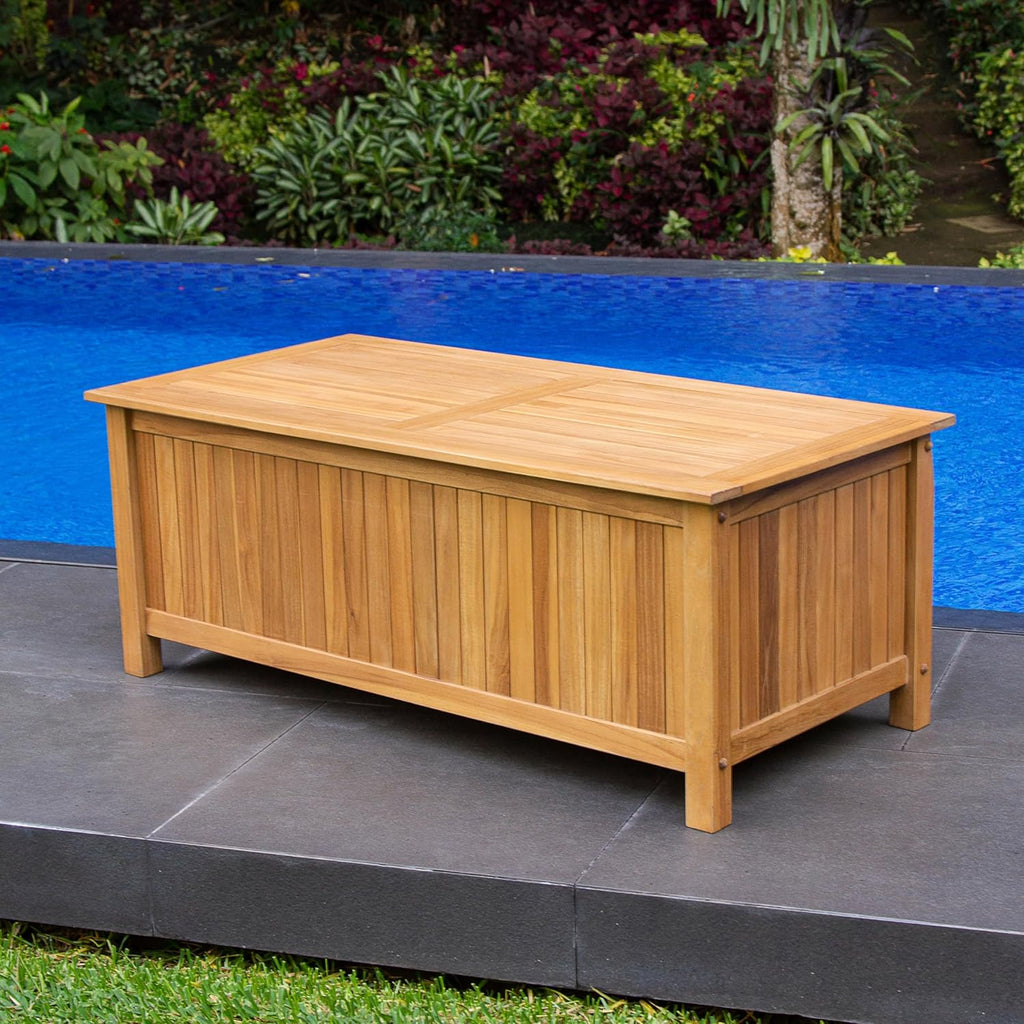48-Inch Outdoor Teak Storage Deck Box with Soft-Close Lid, Weather-Resistant Patio Storage Chest for Pool, Garden, Cushions & Outdoor Essentials, 49 Gallon Capacity