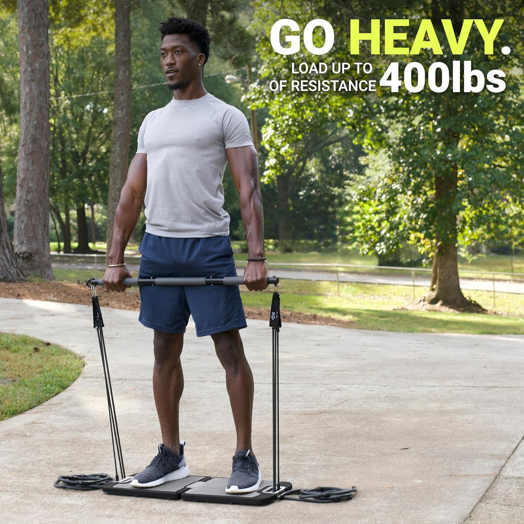 Portable Home Gym Strength Training System with Resistance Bands, Exercise Bar & Handles for Full Body Workouts at Home or Travel