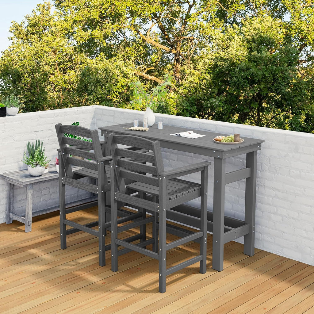 5-Piece Outdoor Adirondack Bar Set with Bar Height Table, Patio Bar Chairs and Umbrella Hole for Poolside, Backyard, Garden & Outdoor Entertaining