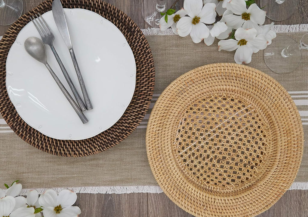 Handwoven Rattan Charger Plates Set of 4, Natural Decorative Table Placemats for Dining Table, Farmhouse & Boho Home Décor