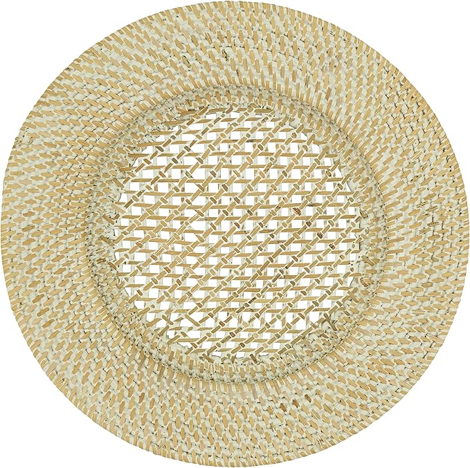Handwoven Rattan Charger Plates Set of 4, Natural Decorative Table Placemats for Dining Table, Farmhouse & Boho Home Décor
