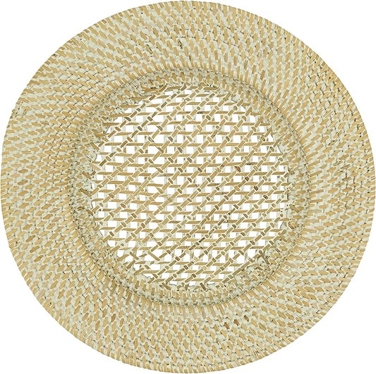 Handwoven Rattan Charger Plates Set of 4, Natural Decorative Table Placemats for Dining Table, Farmhouse & Boho Home Décor