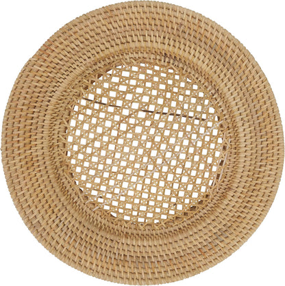 Handwoven Rattan Charger Plates Set of 4, Natural Decorative Table Placemats for Dining Table, Farmhouse & Boho Home Décor