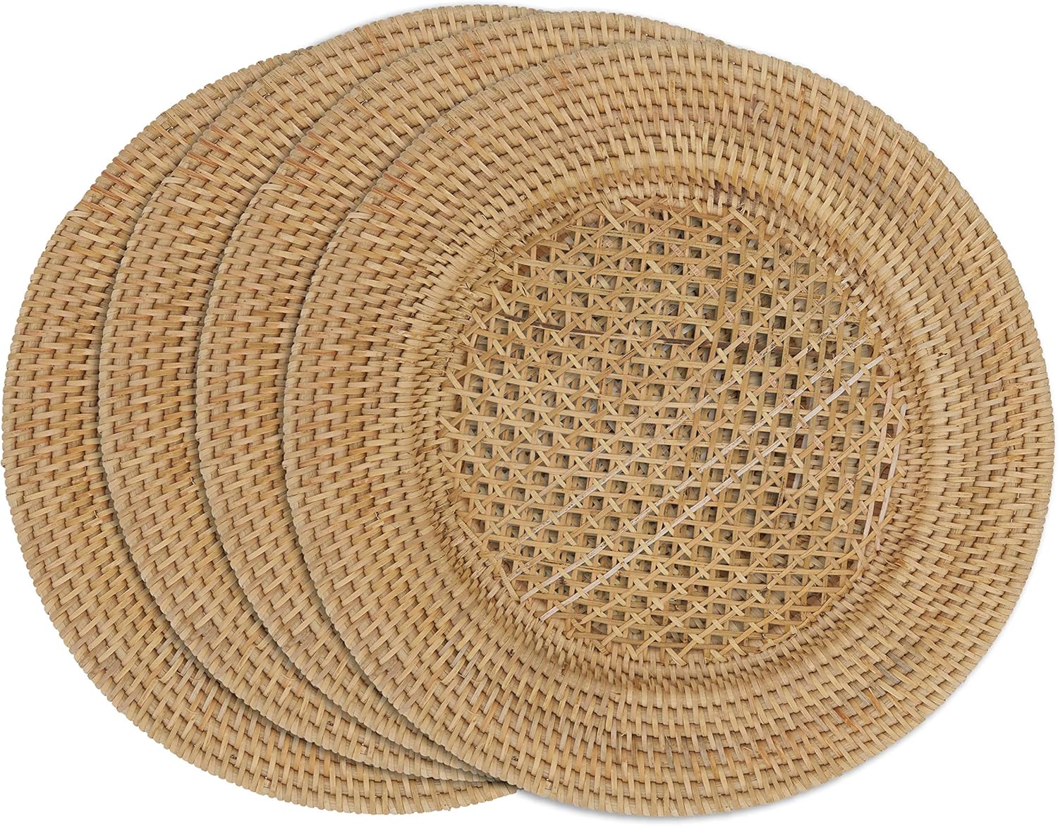 Handwoven Rattan Charger Plates Set of 4, Natural Decorative Table Placemats for Dining Table, Farmhouse & Boho Home Décor